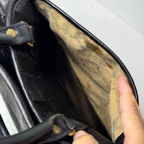 Vintage BRAHMIN Black Croc Leather Sathel Crossbody Hand Bag - Picture 5 of 14